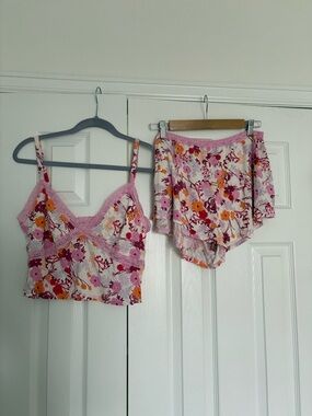 Adore Me Pink and Maroon Floral Cami & Short Set